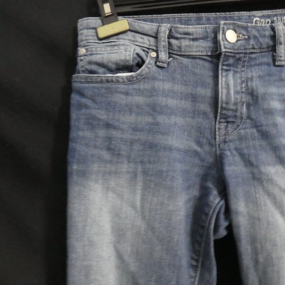 GAP - Skinny Roll Up | 4 / 27 R Regular Fit | Blue Washed Distressed Denim Jeans - Picture 3 of 16